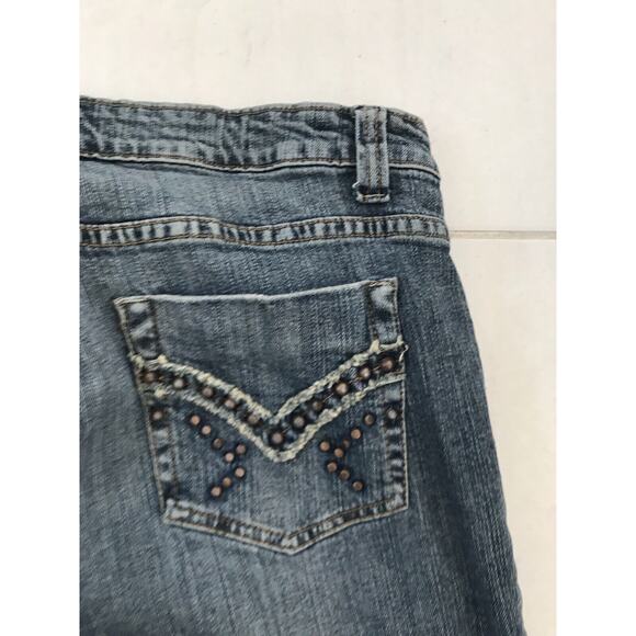 Cache Vintage Denim Jeans Straight Leg Mid Rise Studded Stretch Blue - Picture 9 of 11